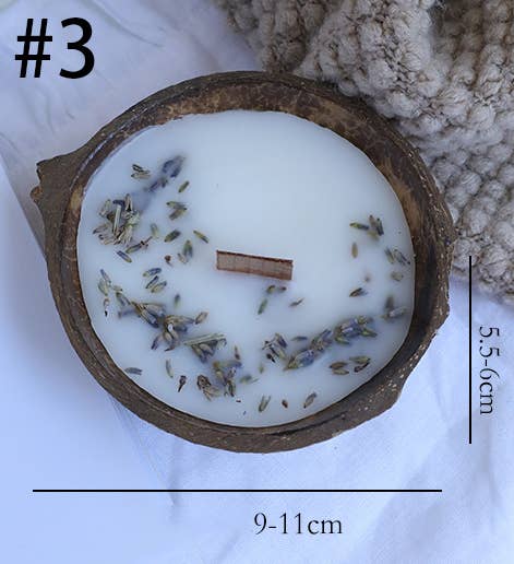 Candles Meta - Vente Bougie en bocal - Bougie Parfumée Décor de Fête avec Fleurs Séchées dans un Bol en Noix de Coco CM0644