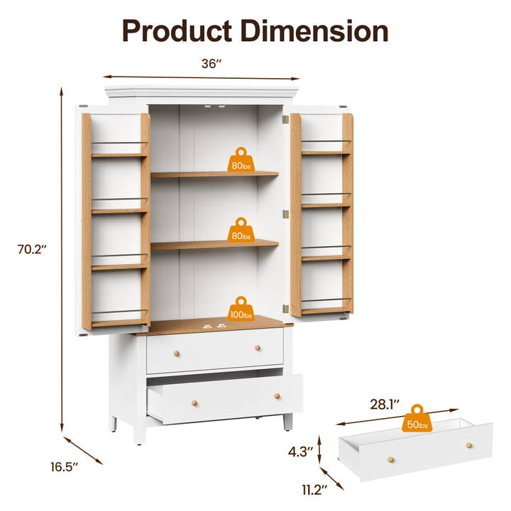 Heynemo - Wholesale Cabinet - 70'' Tall Kitchen Pantry Cabinet, Wood Cupboard10