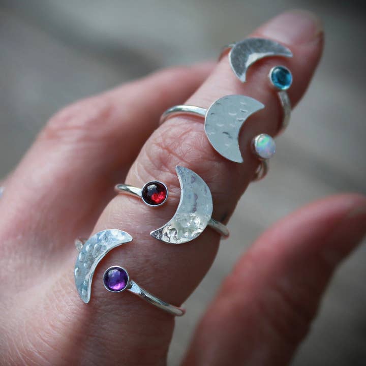 Kitty Stoykovich Designs - Wholesale Single Stone/Solitaire Ring - Moon Ring With Stone In Silver Adjustable