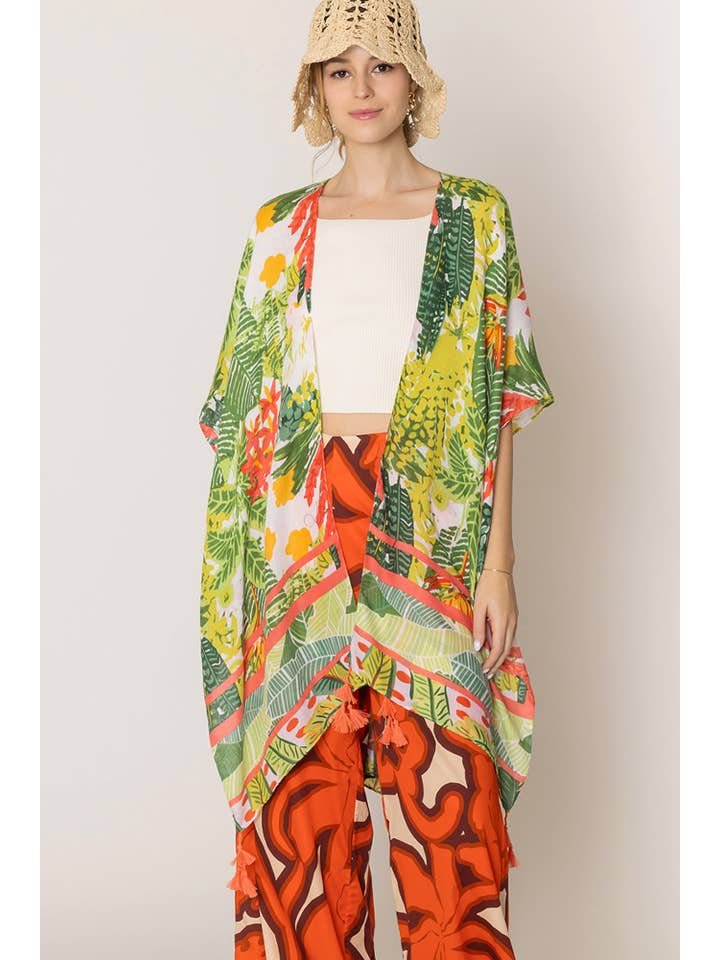 Hana - Wholesale Kimono - Women's - Floral Pattern Print Tassel Summer Kimono15