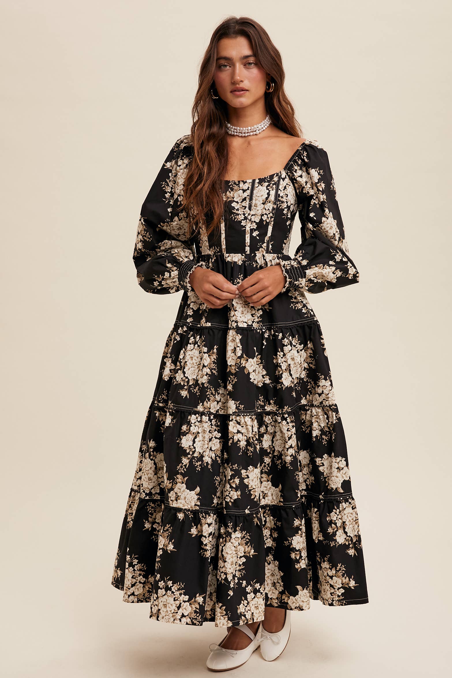 Listicle - Wholesale Dress - Women's - Romantic Floral Tiered Maxi Dress14