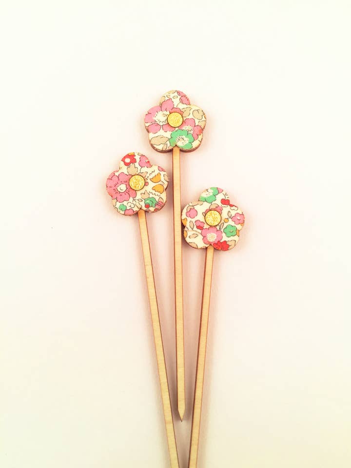 Flowers Betsy Ann Liberty of London Set of 3 Cake Toppers for wholesale by Eleanor Moss Studio