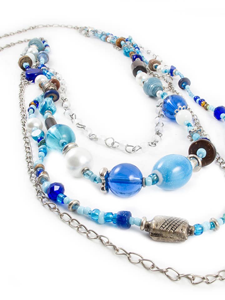 Ocean Blue Muli Kedja Långt halsband för wholesale av Maisha