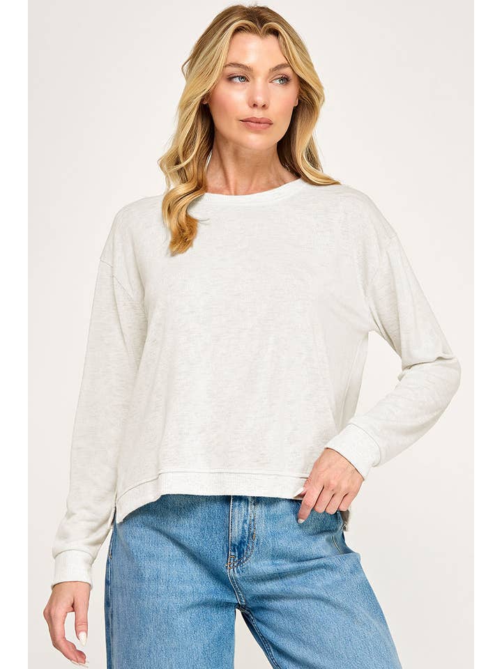 Wasabi + Mint - Wholesale Knit Top - Women's - HACCI SLUB CREW NECK L/S BOXY TOP W/ RIB CONTRAST5