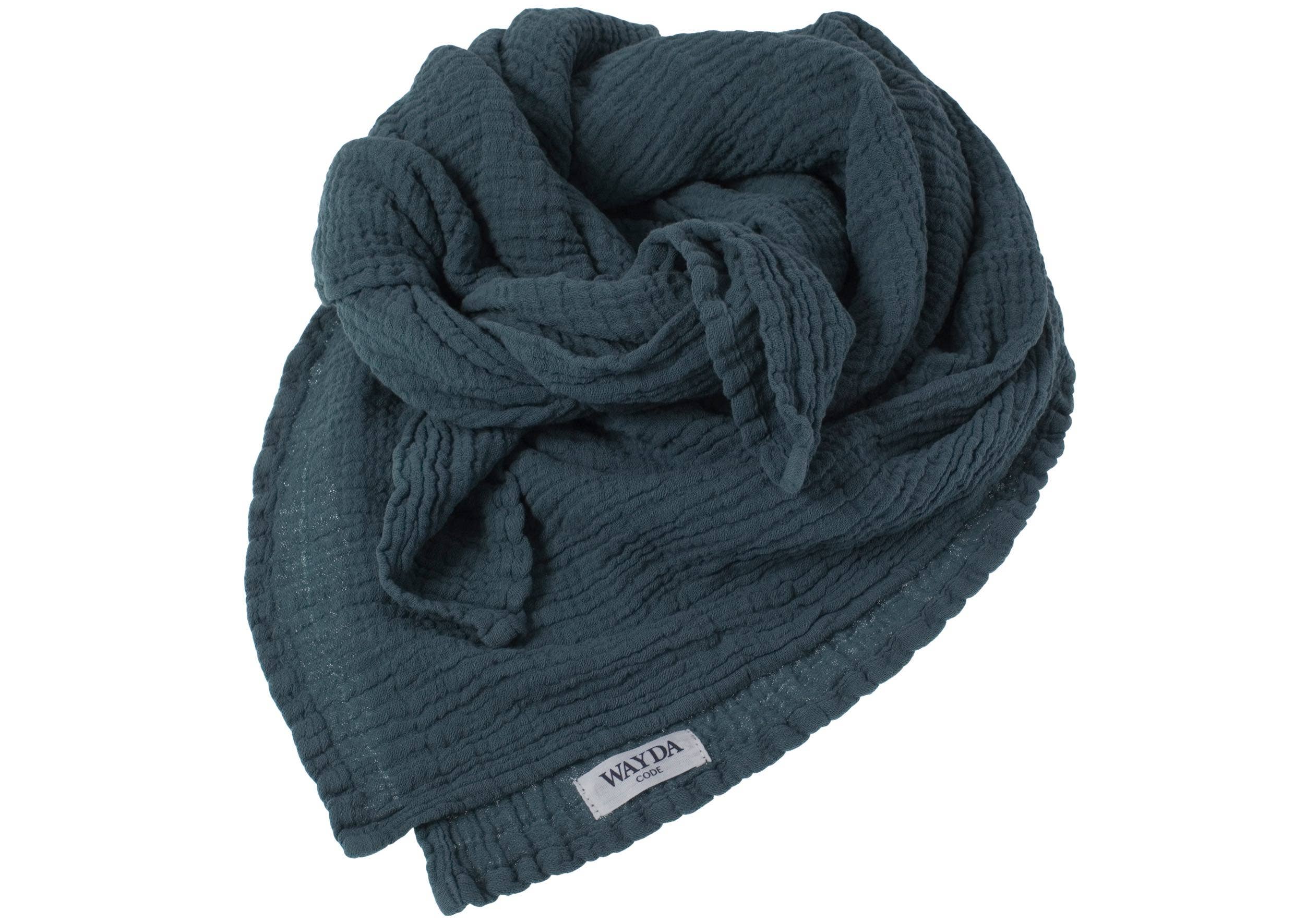 WAYDA - Vente Écharpe – femme - Écharpe en mousseline de coton BLAU Fuji1