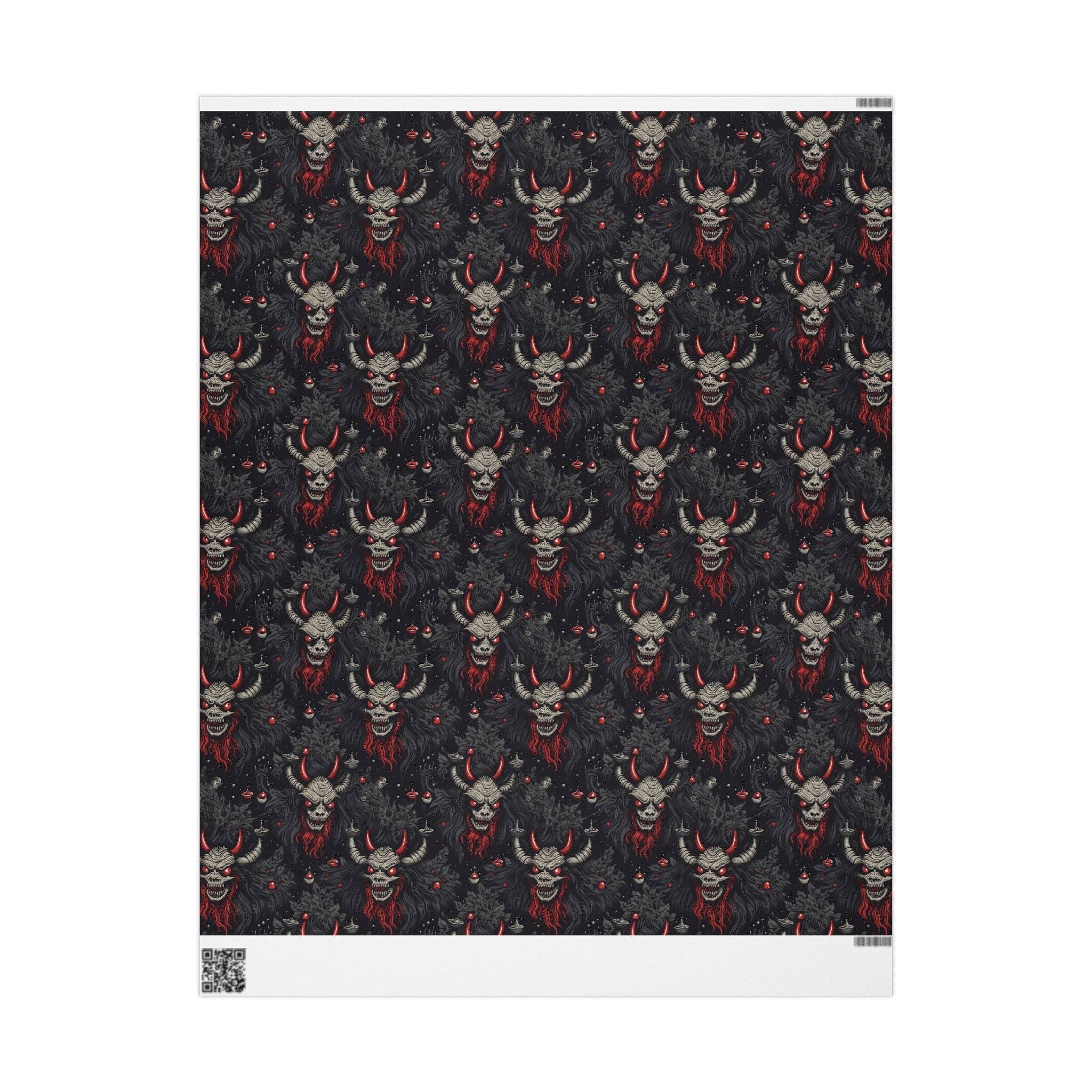 Goth Cloth Co. - Vente Feuille de papier cadeau - Papier cadeau effrayant Krampus dessin animé4