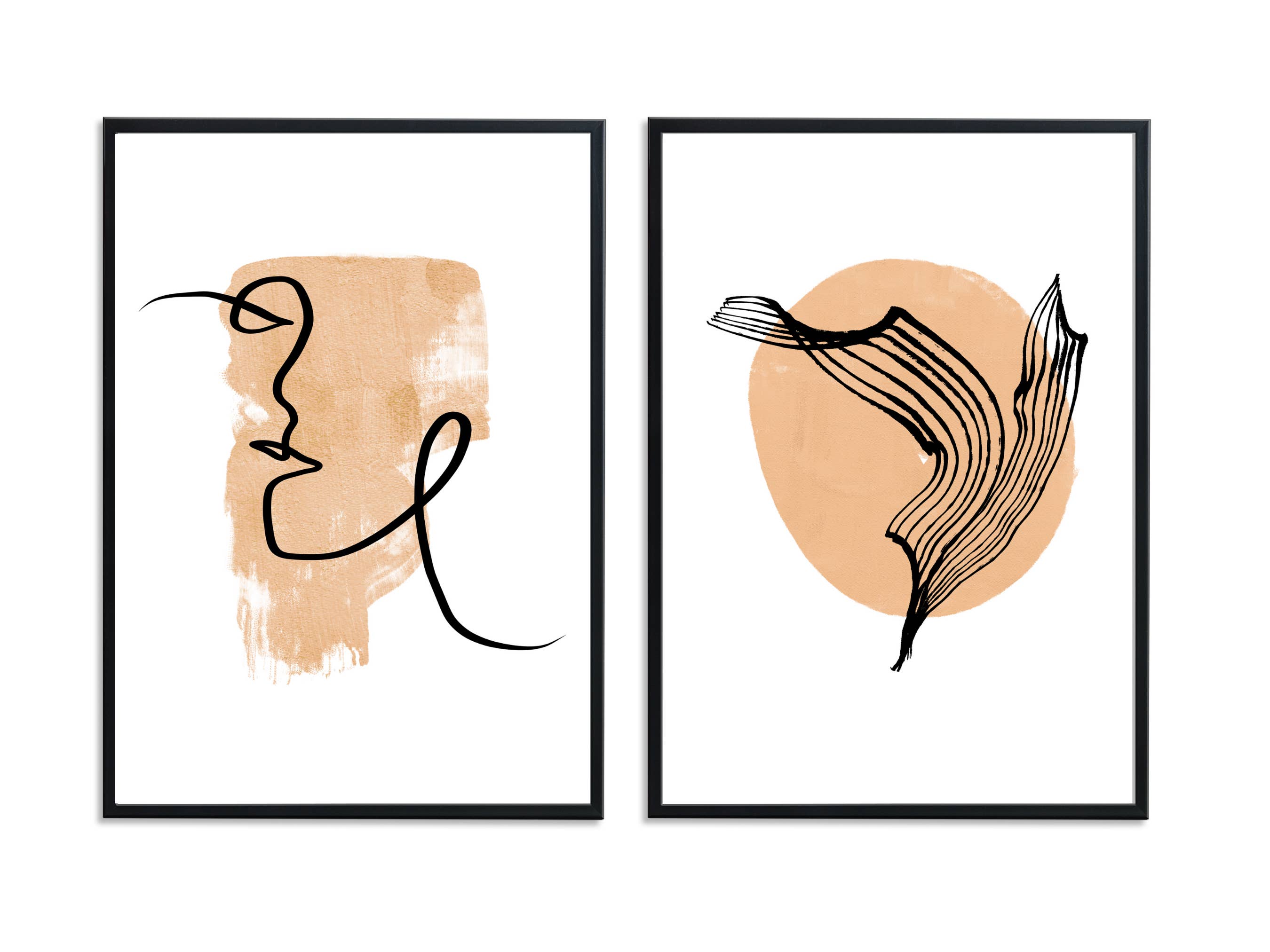 EK Print and Design – Großhandel Bilderwand-Set – Abstraktes Nude-Kunstdruck-Set mit neutralen Linien, 2er-Set