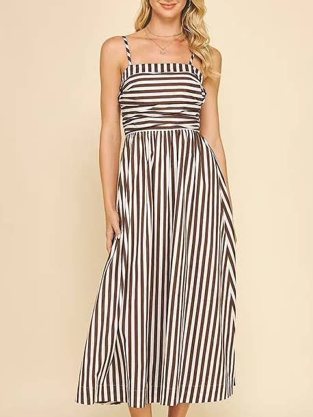 Striped Cami Maxi Dress with Pockets Smocked Bodice for wholesale by Lovesoft