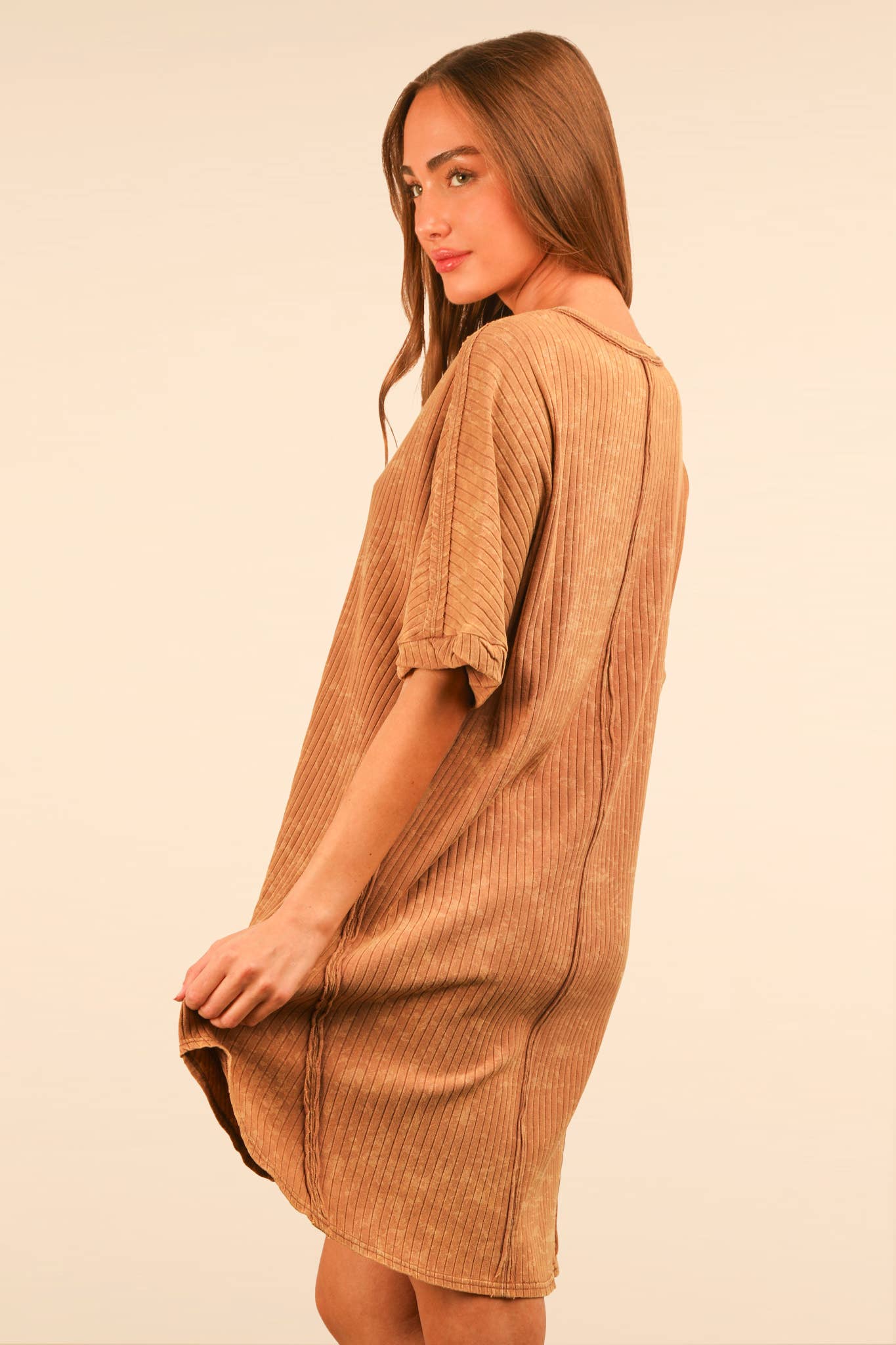 VERY J - Vente Robe – femme - Mini-robe droite en tricot côtelé délavé minéral ND3163622