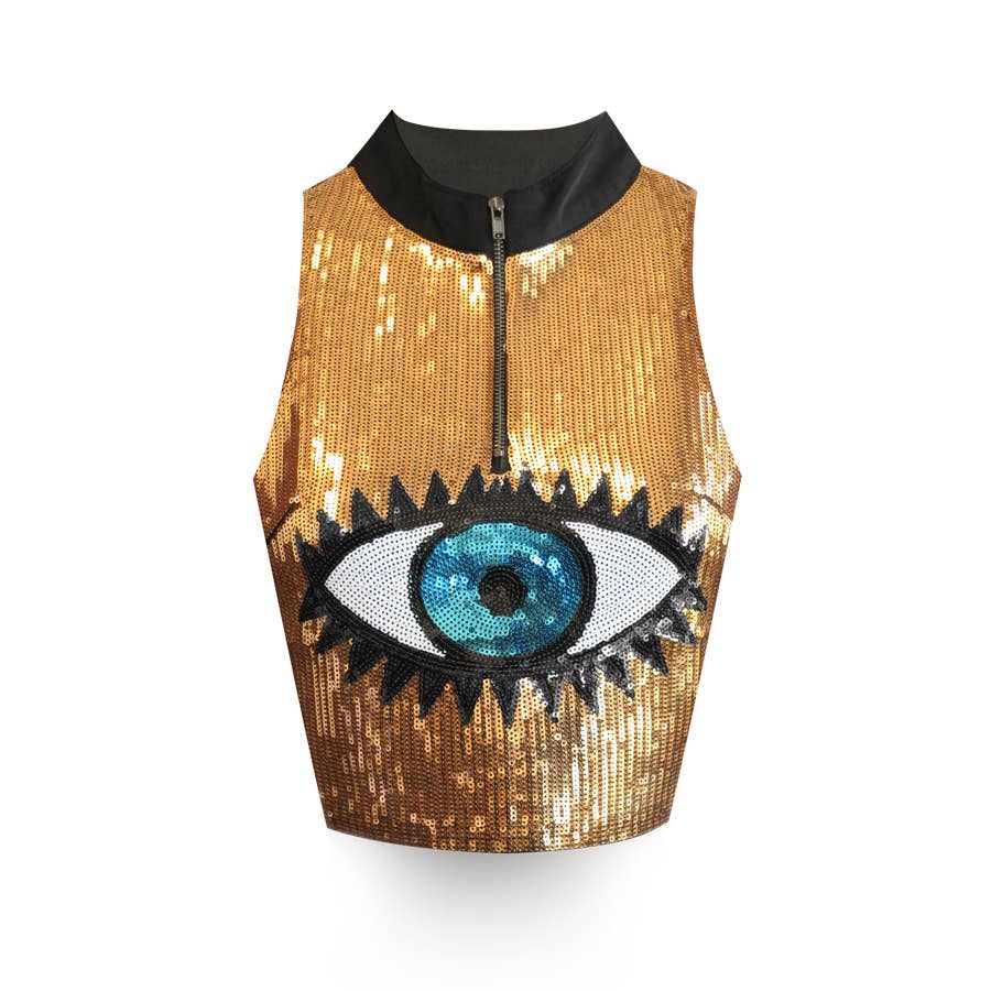 Western Fashion - Venta al por mayor Blusa - Mujer - Top lentejuelas - Evil Eye - Oro
