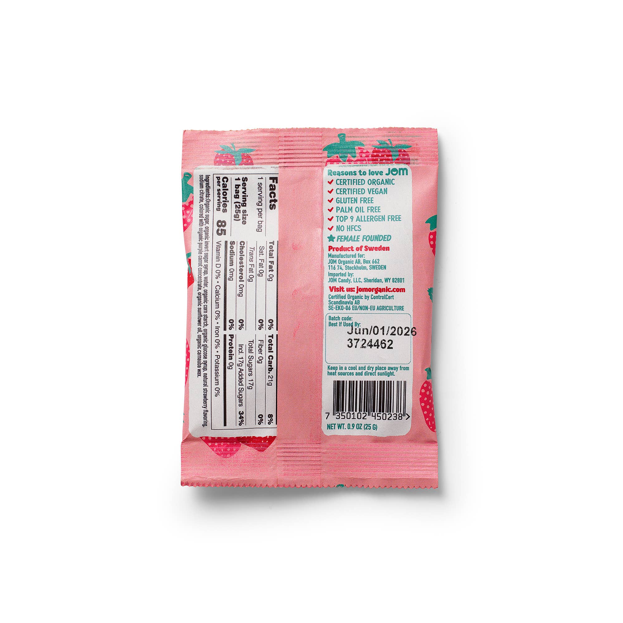 JOM - Wholesale Gummy - Snack Packs -Swedish Organic & Vegan Wild Strawberry Gummies6