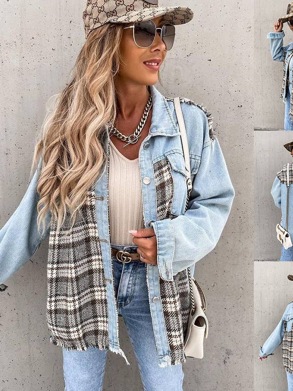 Sweetkama - Wholesale Shirt Jacket/Shacket - Women's - Sweetkama Ladies Color Block Turn-Down Collar Shirt