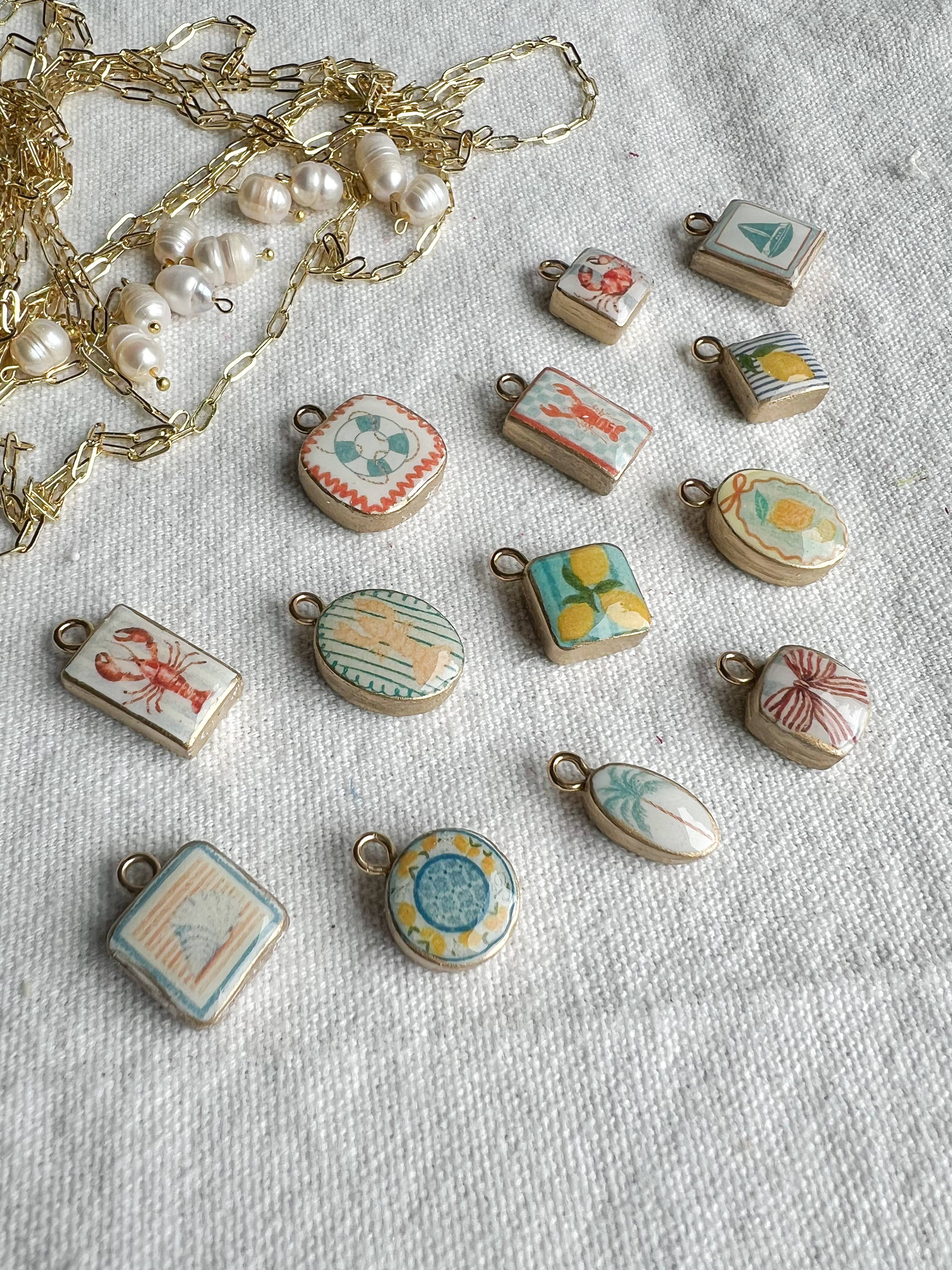Morning Dew Designs - Wholesale Individual charm/pendant - Coastal Themed Transfer Paper Designed Polymer Clay Charms