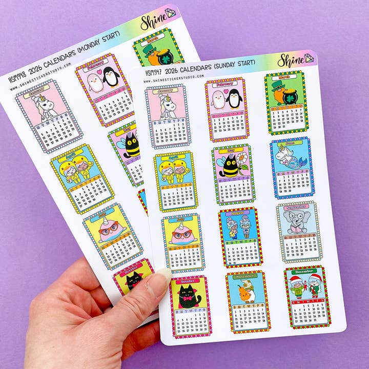 2026 Planerarkalenderklistermärken Söndagsstart eller Måndagsstart för wholesale av Shine Sticker Studio
