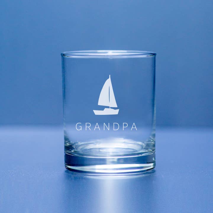 Grandpa Etched Whiskey Glass- Sailboat for wholesale by Morning Fog Studios