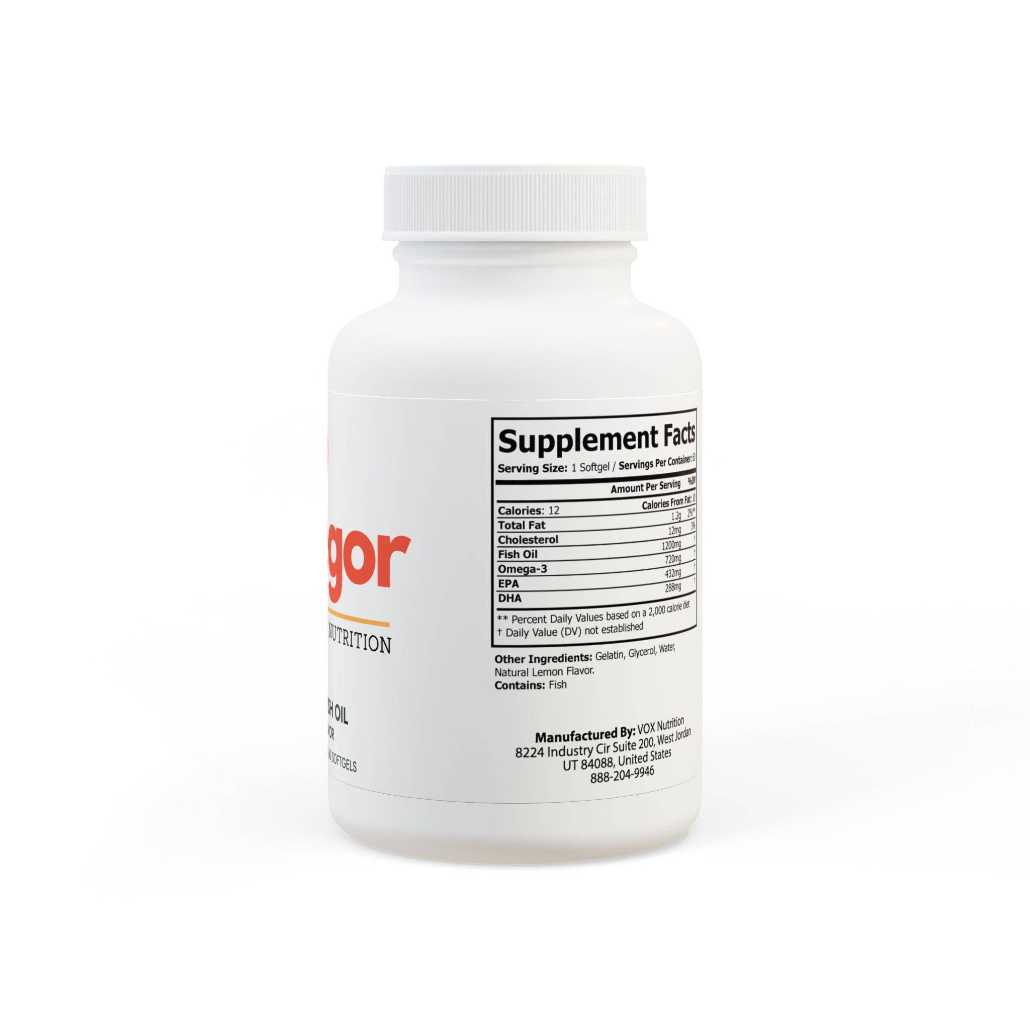 White bottle cap Omegor Omega 3 Fish Oil Supplement (60 Softgels) for wholesale on Faire2