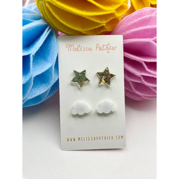 Melissa Pothier Art - Wholesale Stud/Post Earrings - Cloud Earrings, Raindrop Earrings, Stud Earring, Raincloud