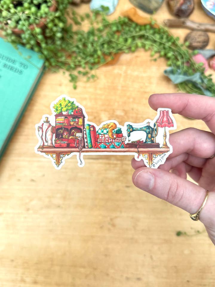 The Mini Sewist's Shelf Sticker for wholesale by Lizzy Gass