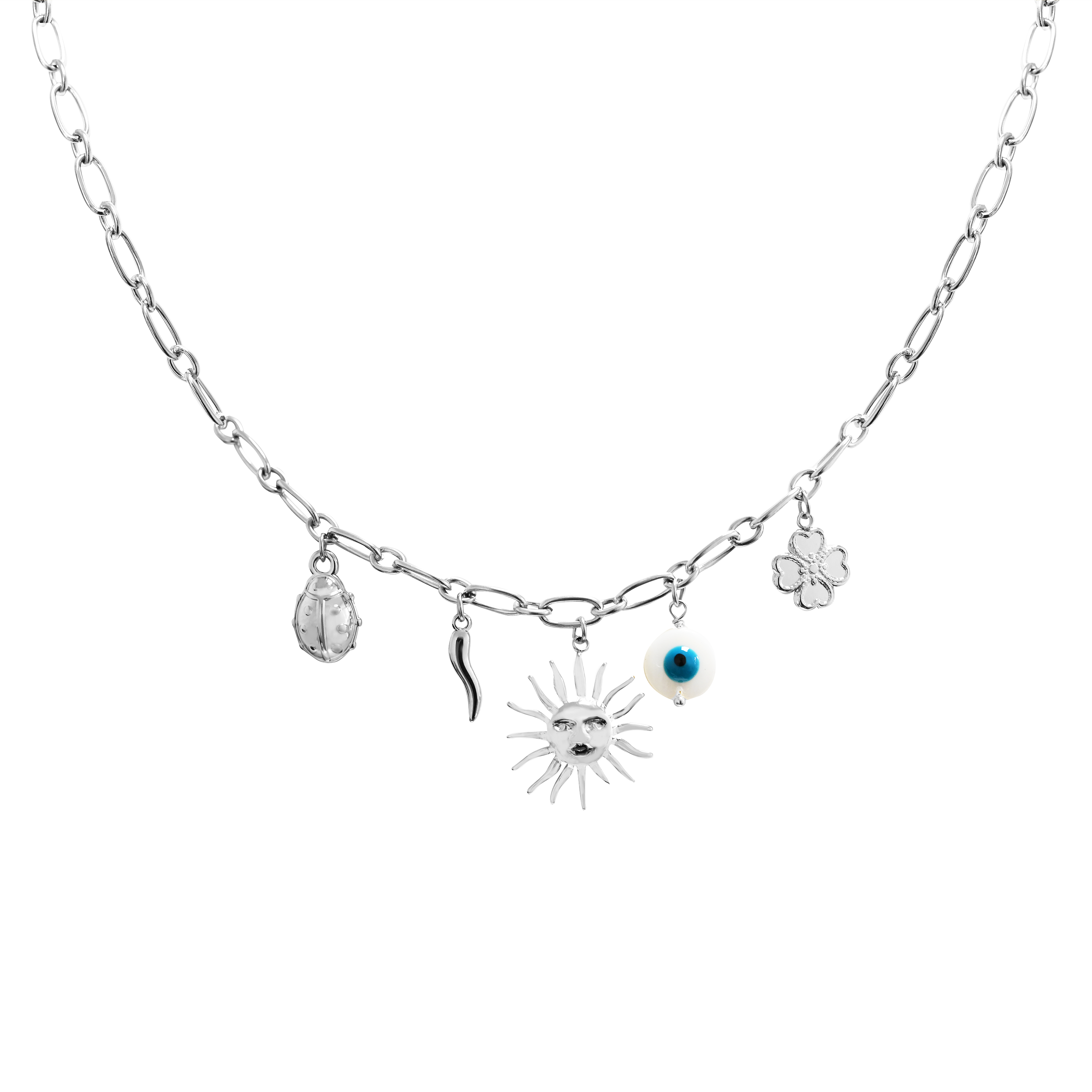 AMORINO SRL - Vente Colliers à pendentif - COLLIER EN CHAÎNE AVEC PENDENTIFS À BRELOQUES - WQ2492A5040