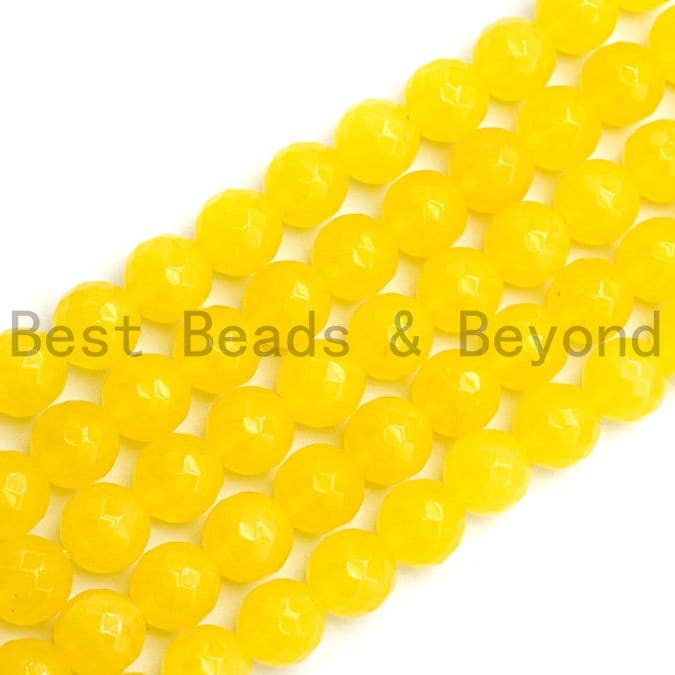 Gul Jade runde facetteret perler, 6mm/8mm/10mm/12mm/14mm gul jade ædelsten perler, 15.5inch strand, SKU #U439 for engroshandel hos BestBeads&Beyond