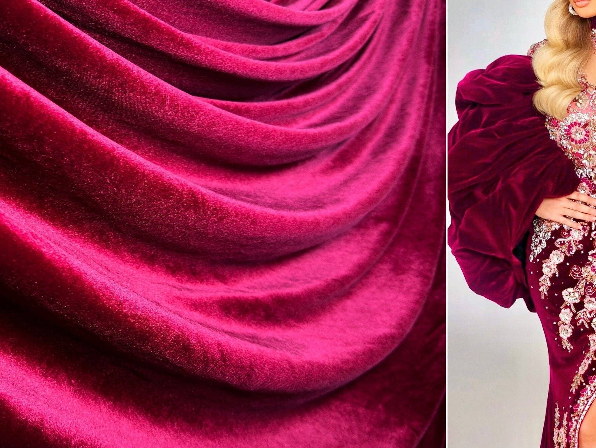 GalaTextile - Wholesale Fabric - Burgundy Stretch Velvet Fabric, Spandex Soft Velvet Fabric-Solid, for Pillows, Scrunchies, Drapes, Dresses, Decorations Premium Quality1