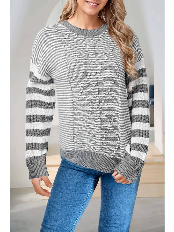 66DISCO - Wholesale Knit Sweater - Women's - Stripe Geometric Textured Long Sleeve Knit Sweater (S-2XL)