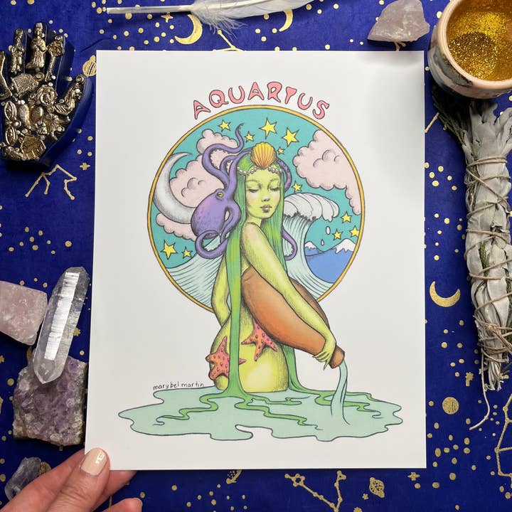Lámina Aquarius Zodiac de 8 x 10 pulgadas de Marybel Martin para venta al por mayor de Marybel Martin