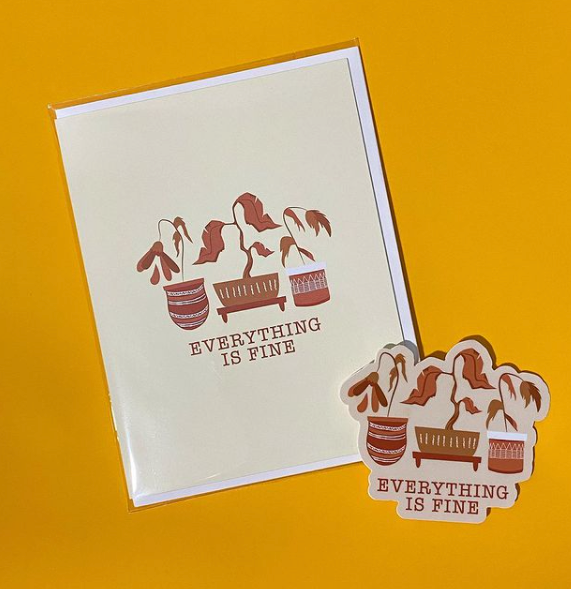 Parcel Island - Vendita all'ingrosso Adesivo - Everything is Fine, adesivo in vinile illustrato con piante morenti2
