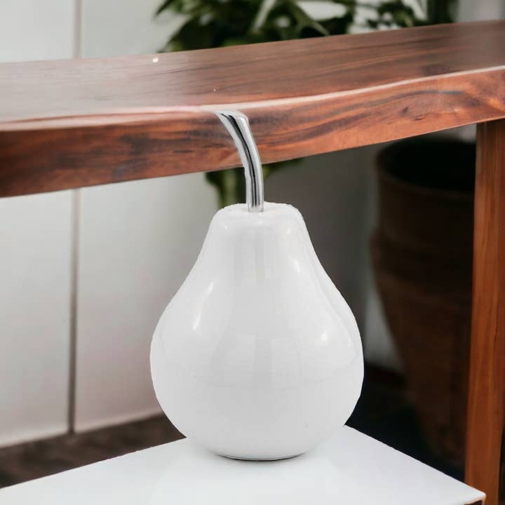 HomeRoots – Engroshandel Bordpynt – Hvid belagt Mini pæreformet aluminium Accent Home Decor4