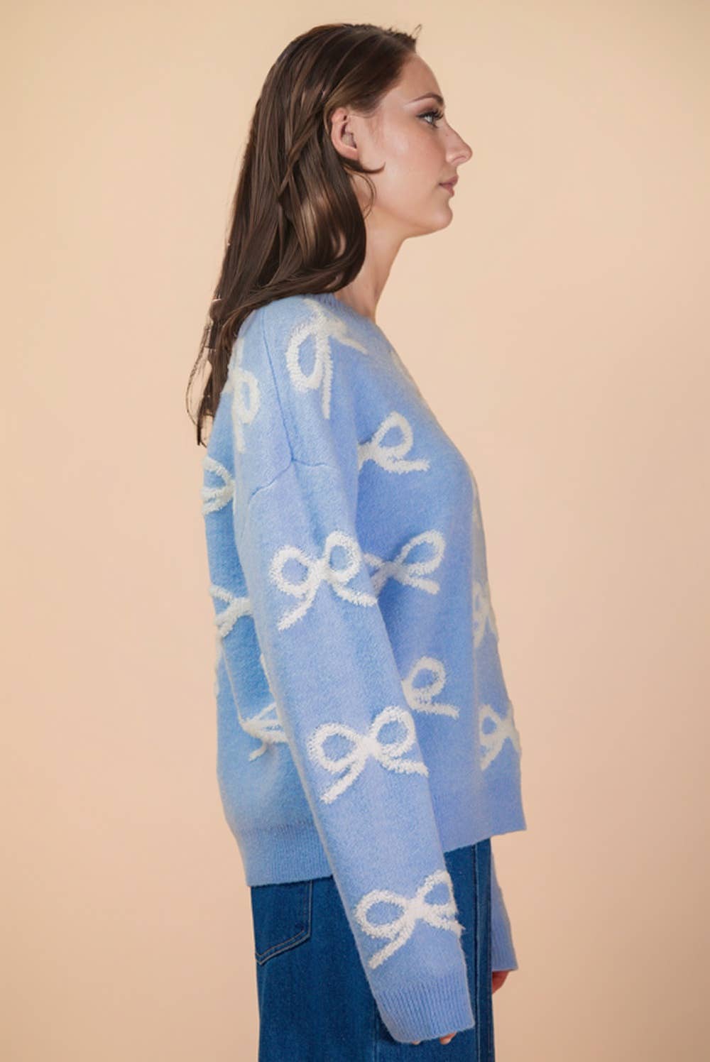 VERY J - Wholesale Knit Sweater - Women's - 12W3516NX-PLUS SIZE Bow Textured Graphic Knit Sweater Top2