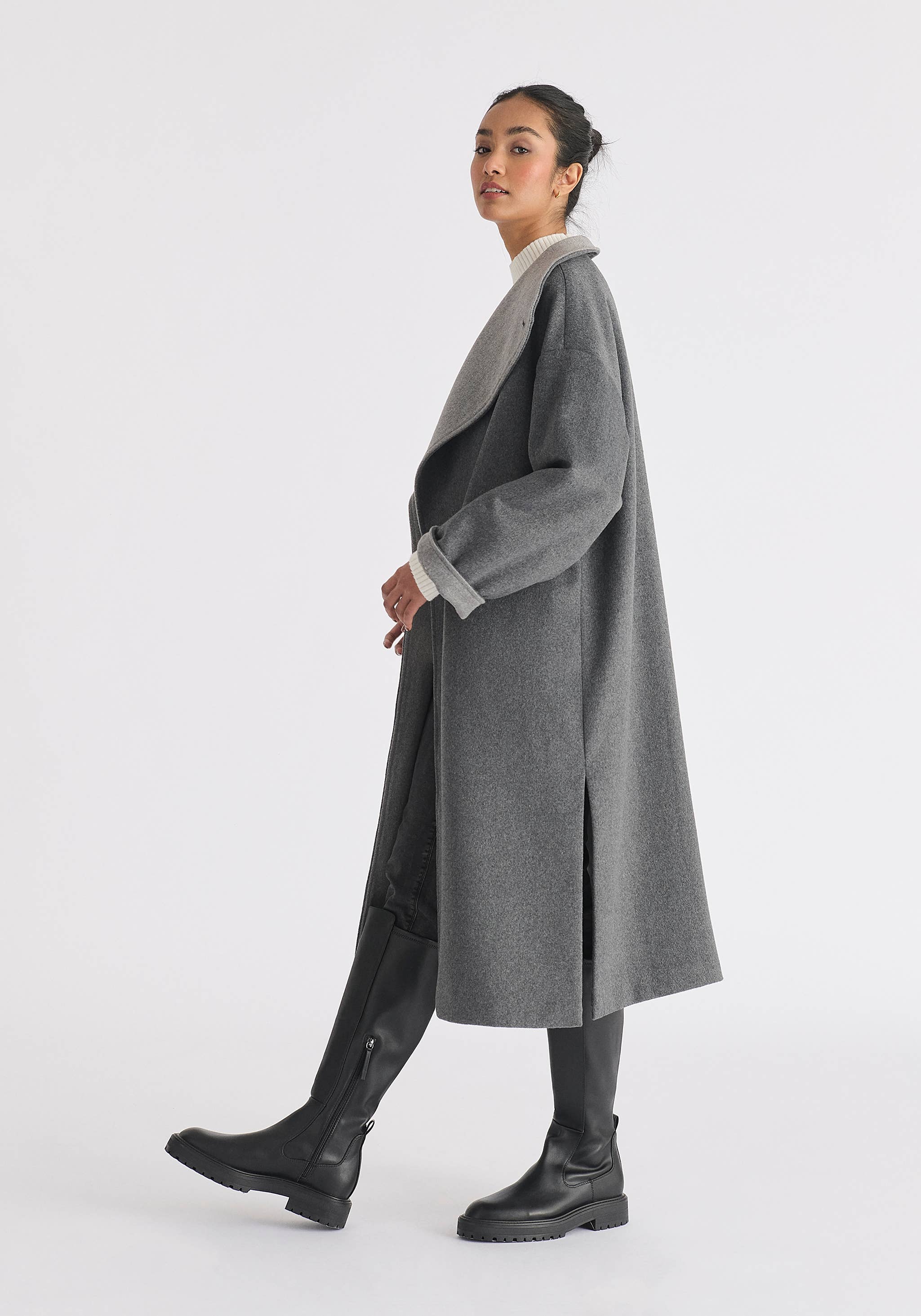 Paisie - Wholesale Coat - Women's - Two-Tone Double Breasted Wool Blend Coat15