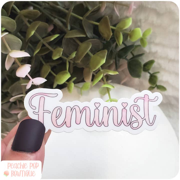 Pink Feminist Vinyl Word Sticker 3x1 for wholesale by Foxglove and Sage