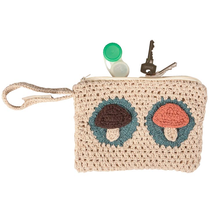 Primitives by Kathy - Wholesale Tote Bag - Unisex - Crochet Mushrooms Wristlet