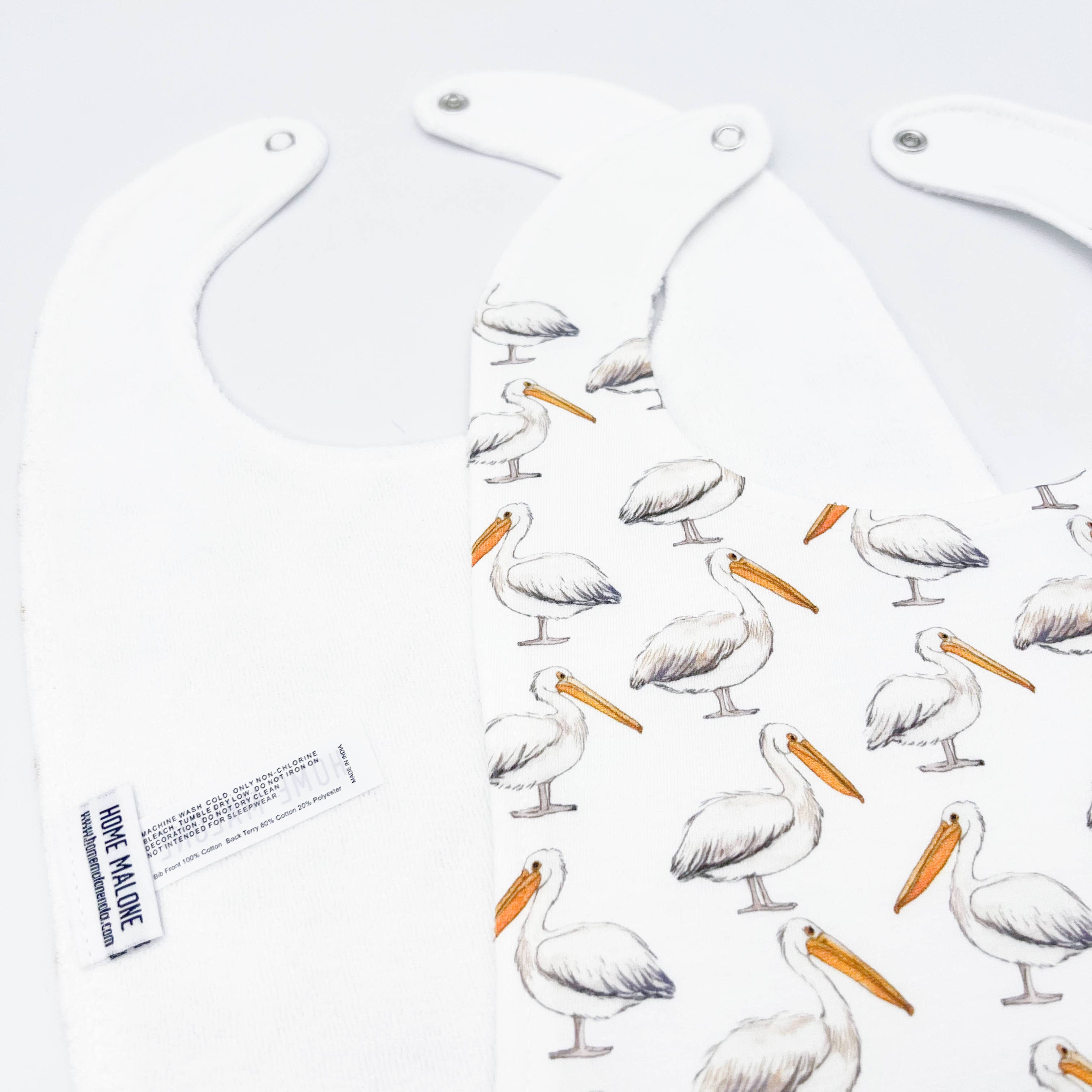 Home Malone - Wholesale Bib - Baby - Pelican On White Baby Bib3