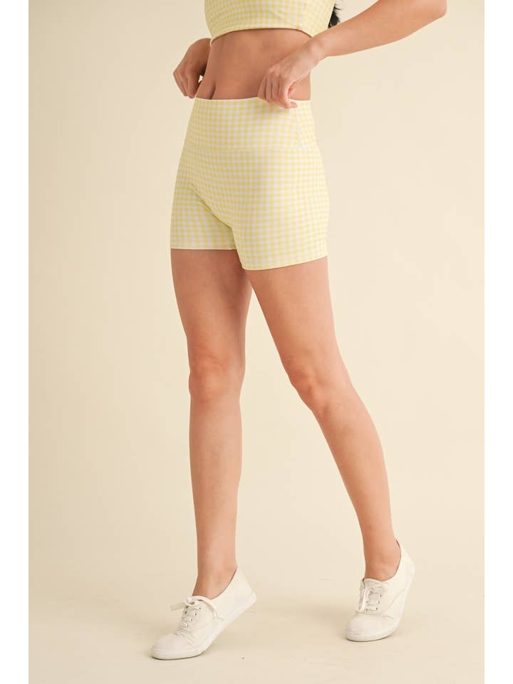KIMBERLY C - Wholesale Athletic Shorts - Women's - Gingham Print Mid-Rise Mini Shorts13