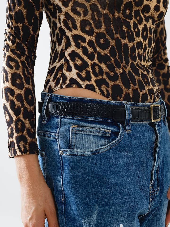 Marrone Body aderente in lycra con stampa leopardata e maniche lunghe in vendita all'ingrosso su Faire4