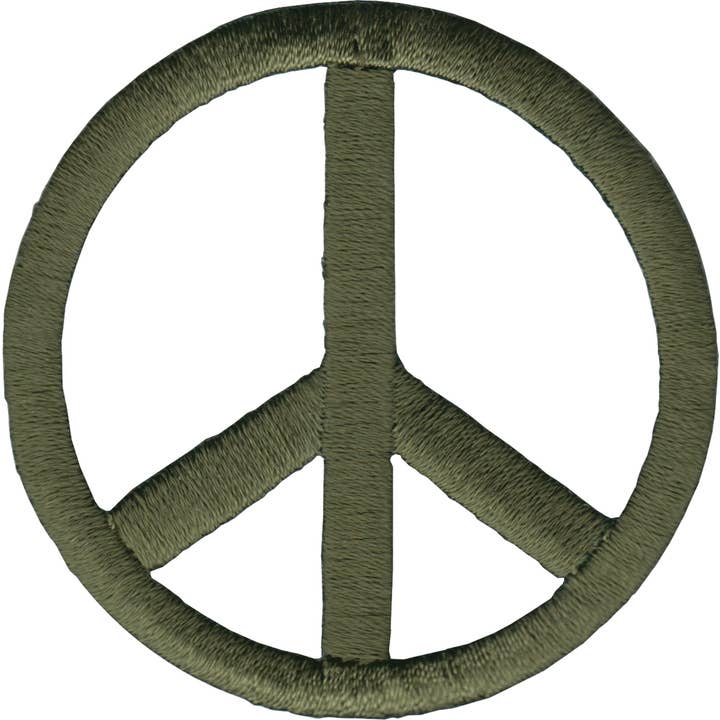 Patch - Peace Sign - Army Green Cut Out for wholesale by Square Deal Recordings & Supplies