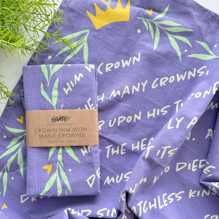 Crown Him Hymn Tea Towel Easter for wholesale by Elizabeth Wade Studio