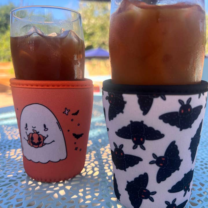 Jollie Ollie Designs - Wholesale Drink Huggers & Koozies - Orange Ghostie Coffee Sleeve
