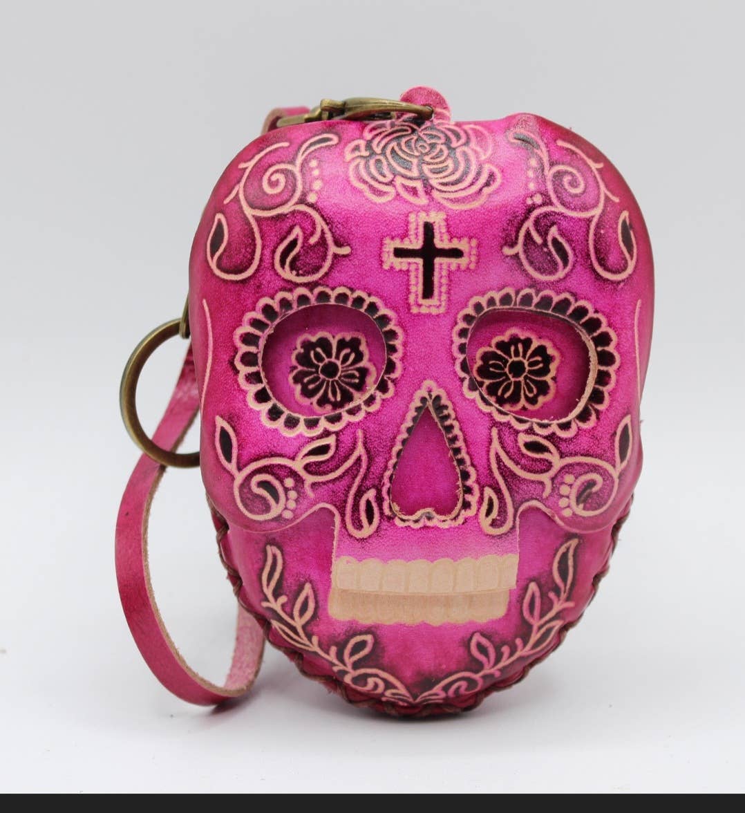 Sunflower Handmade leather inc - Wholesale Portemonnee - Dames - Cp3527 leren portemonnee met schedel en polsbandje – dag van de doden design5