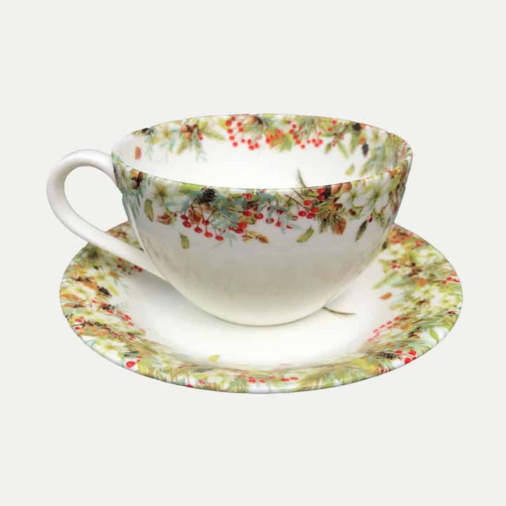 Vild Vinterkrans Och Snöuggla - Kopp Och Fat för wholesale av Cheney Penrose Designs