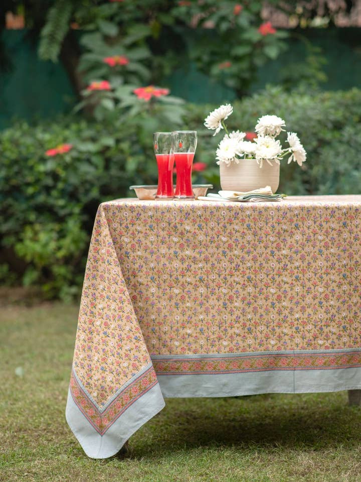 Eden Floral Beige Tablecloth for wholesale by Handprint