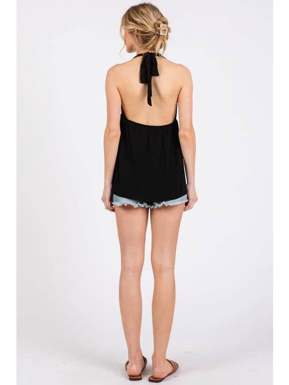 Final Touch - Wholesale Blouse - Women's - Halter Neck With Tie Woven Flare Top - NT313685