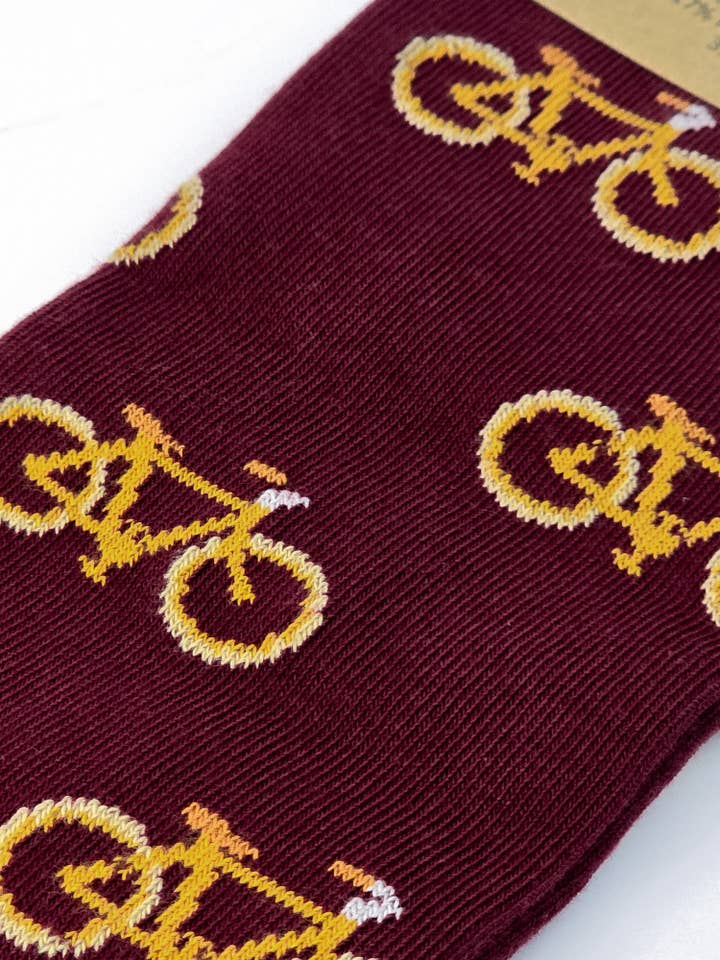 Slopes&Town - Wholesale Socks - Unisex - Burgundy and Mustard Bike Bamboo Socks1