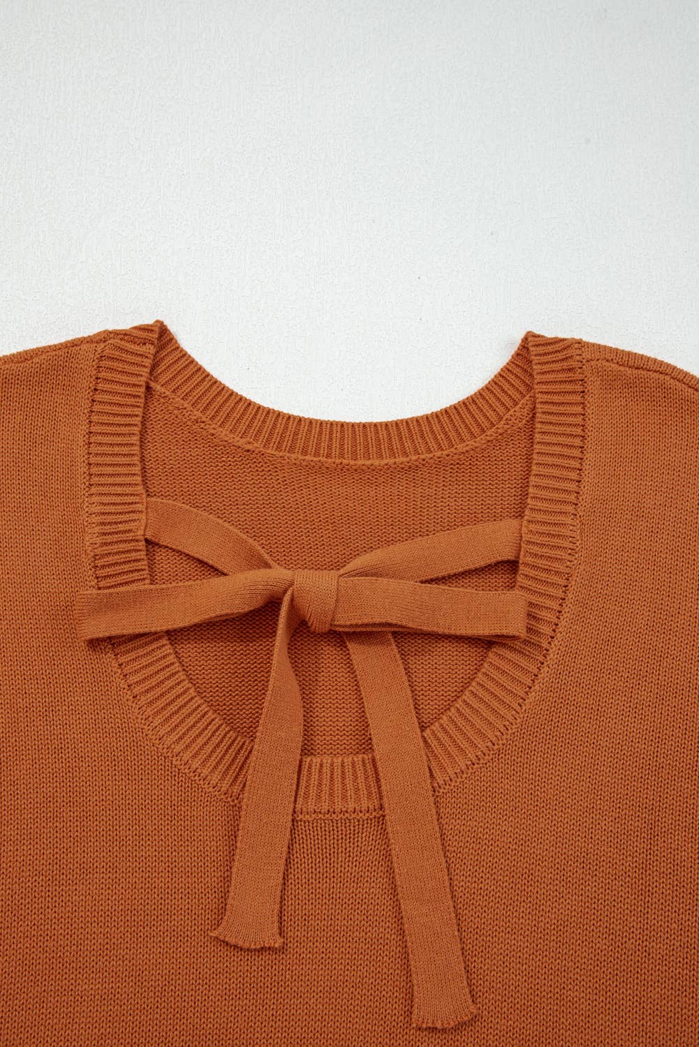 Marron Pull uni orange à épaules tombantes avec bordure côtelée (S-XL) en vente sur Faire3