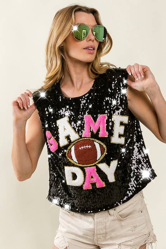 Vanilla Monkey - Wholesale Tank Top - Women's - Game Day And Football Patches Sequin Top1
