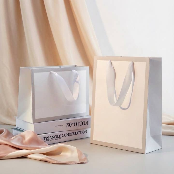 24pcs, Soft Gray Border Gusset White Gift Bag w/ tissue for wholesale by ByHome