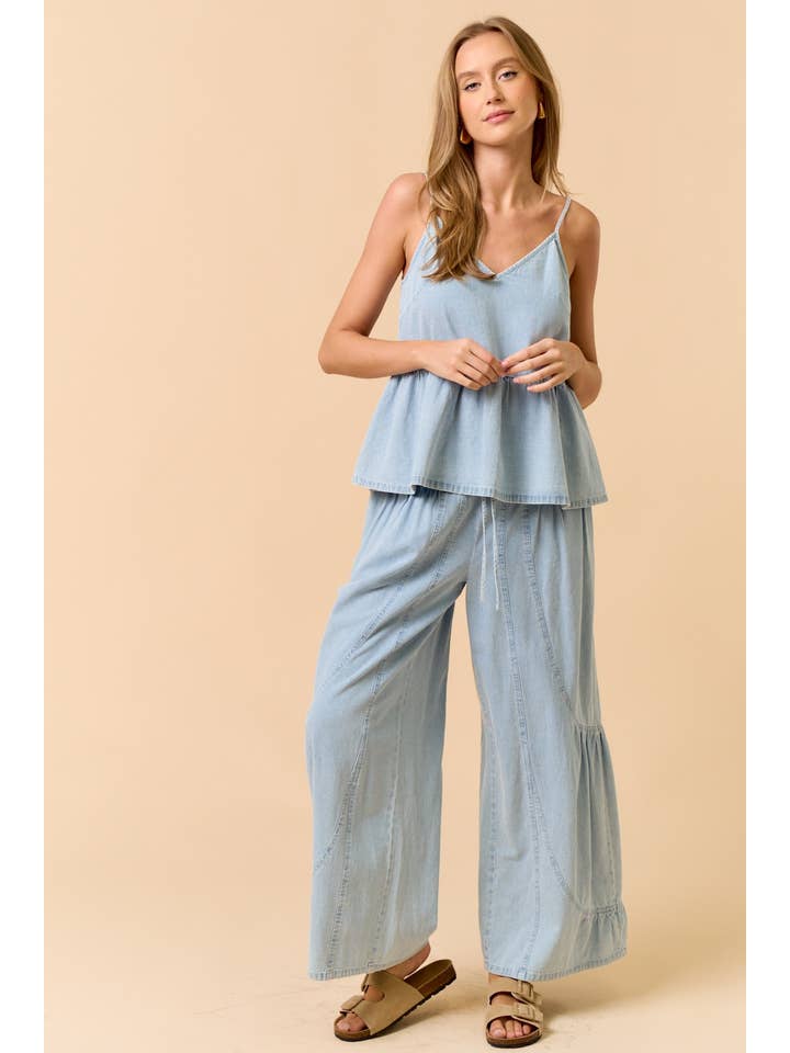 Lalavon - Wholesale Jeans - Women's - ILP5919 Ruffle Detailed Wide Denim Pants4