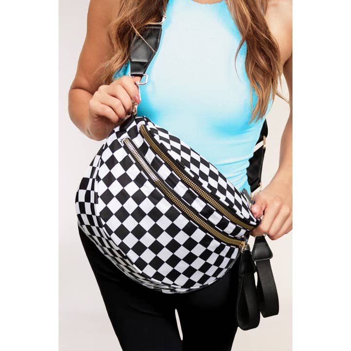 LA Society - Wholesale Crossbody Bag - Women's - Checkered Print Wide Strap Large Crossbody Bag