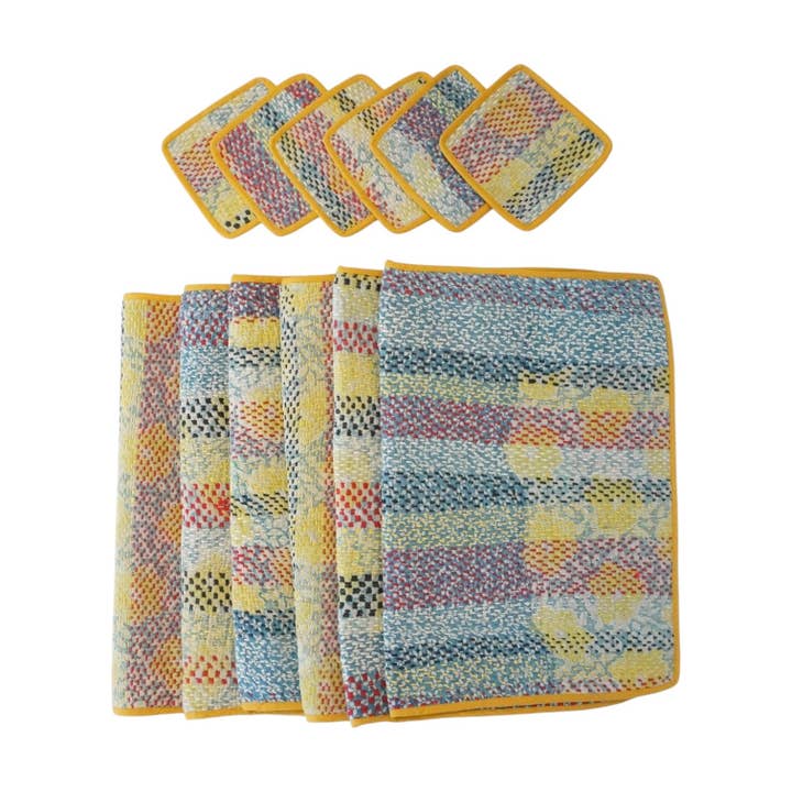 6 individuais de mesa e descansos para copos em kantha N.º 2 por atacado de Claire Beaugrand